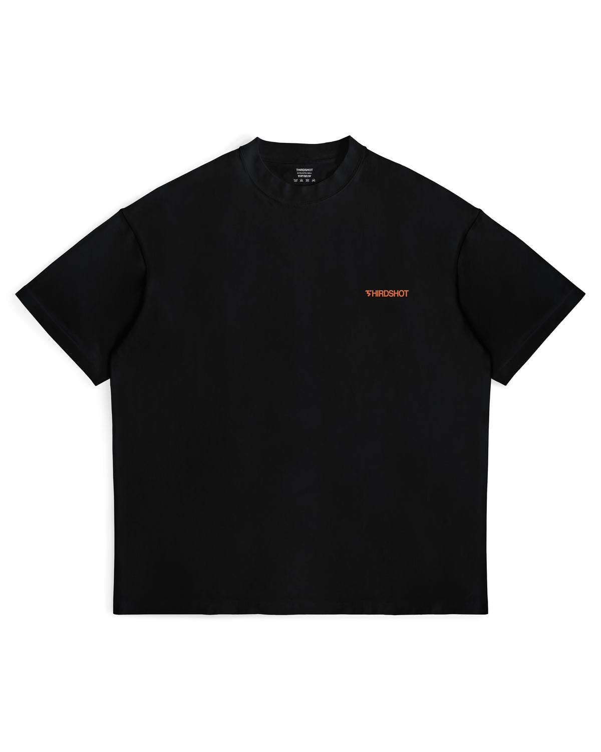 Acapulco Origins Tee in black, front view with orange Third Shot chest logo