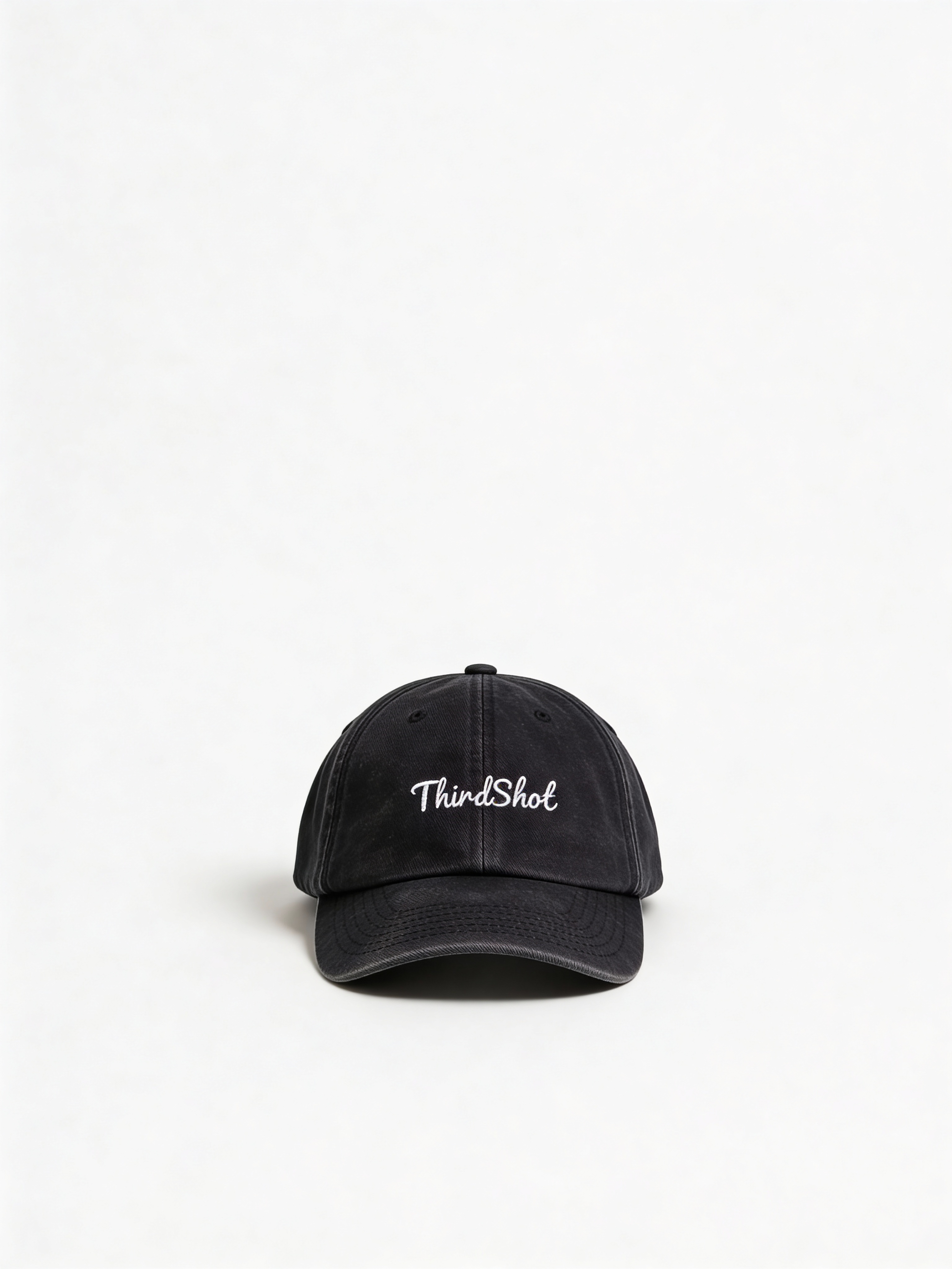 Vintage Wash Cap in black with ThirdShot script embroidery — low-profile padel and pickleball cap