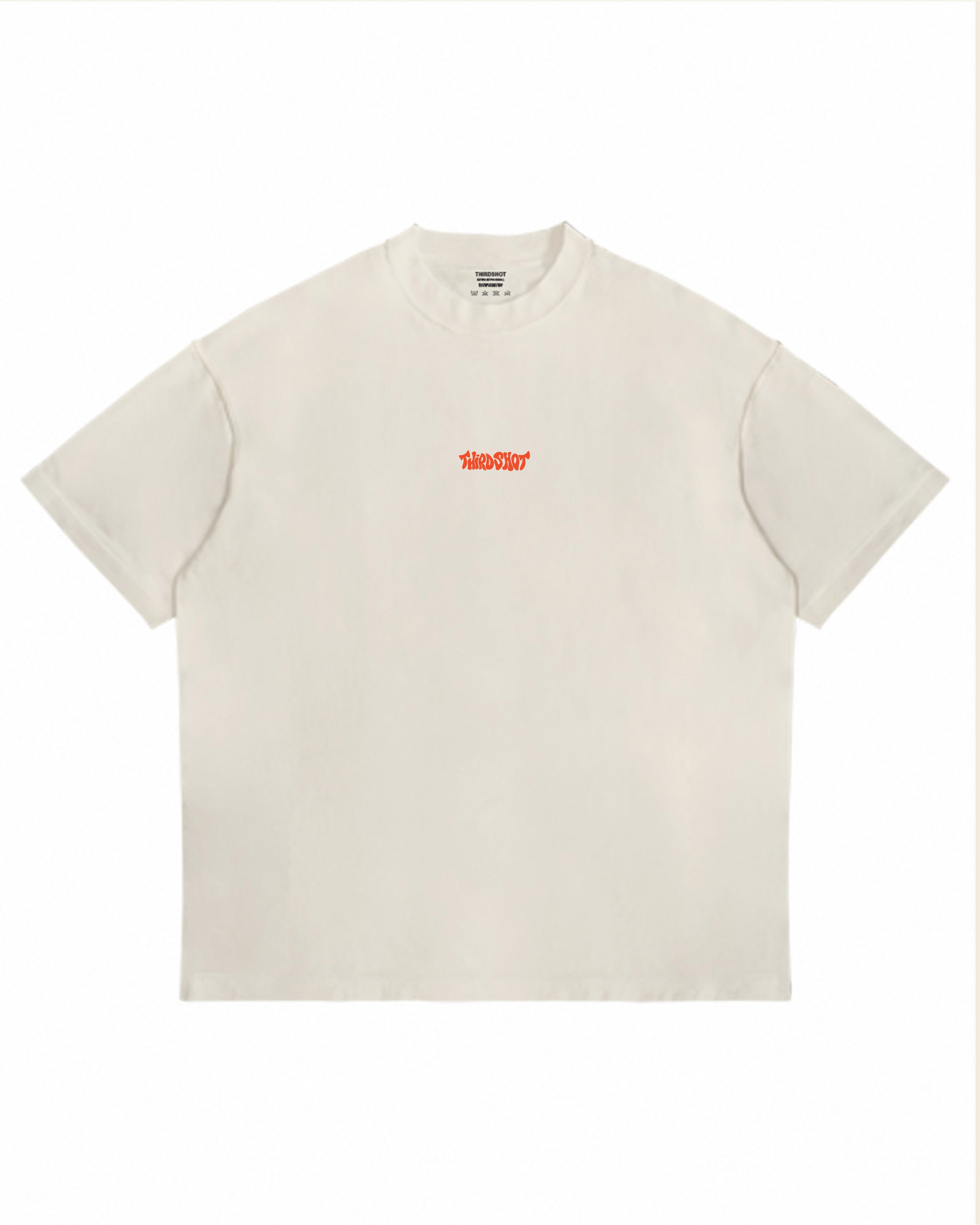 Retro Tee in ecru — front view with orange retro chest print