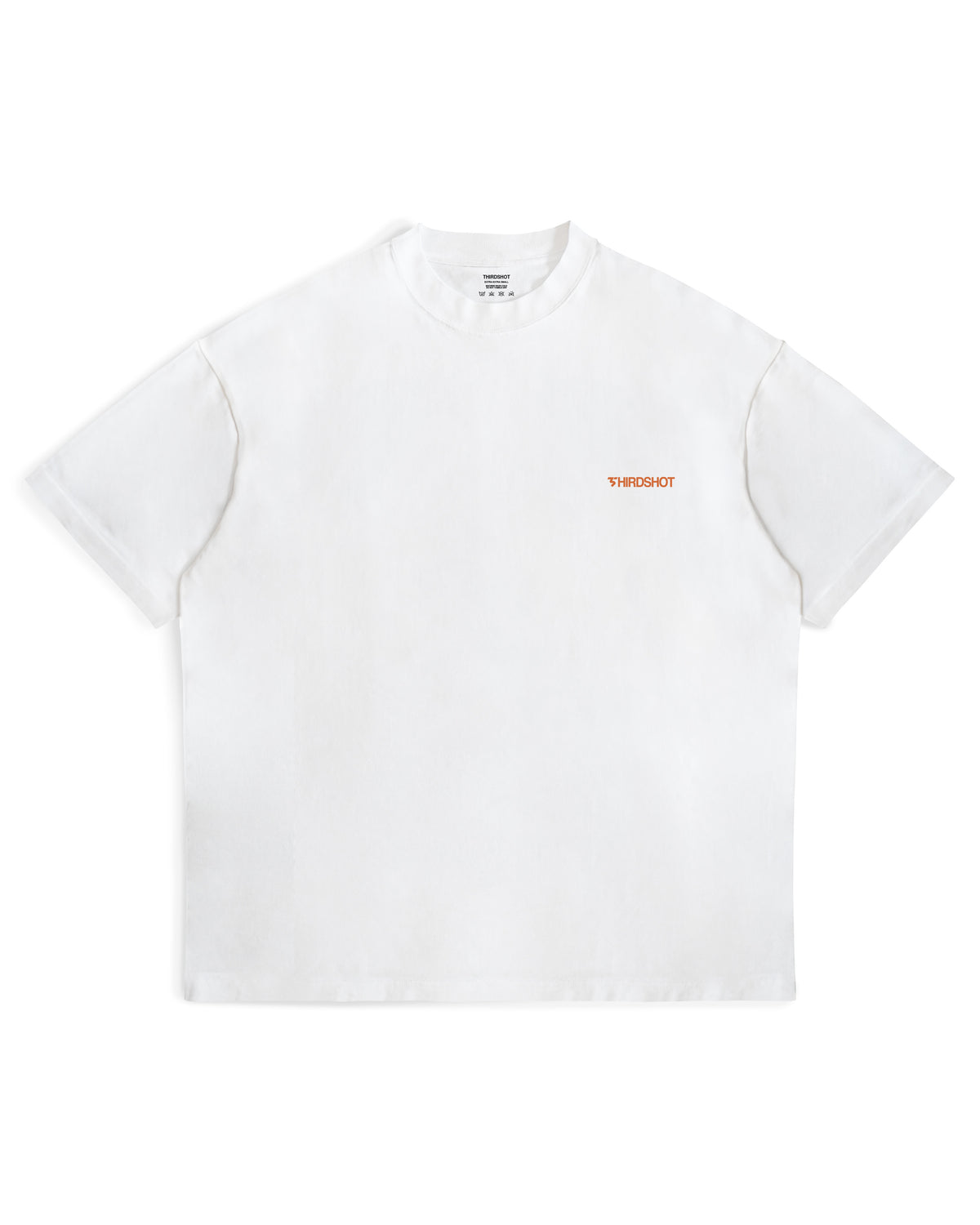 Acapulco Origins Tee in white, front view with orange Third Shot chest logo