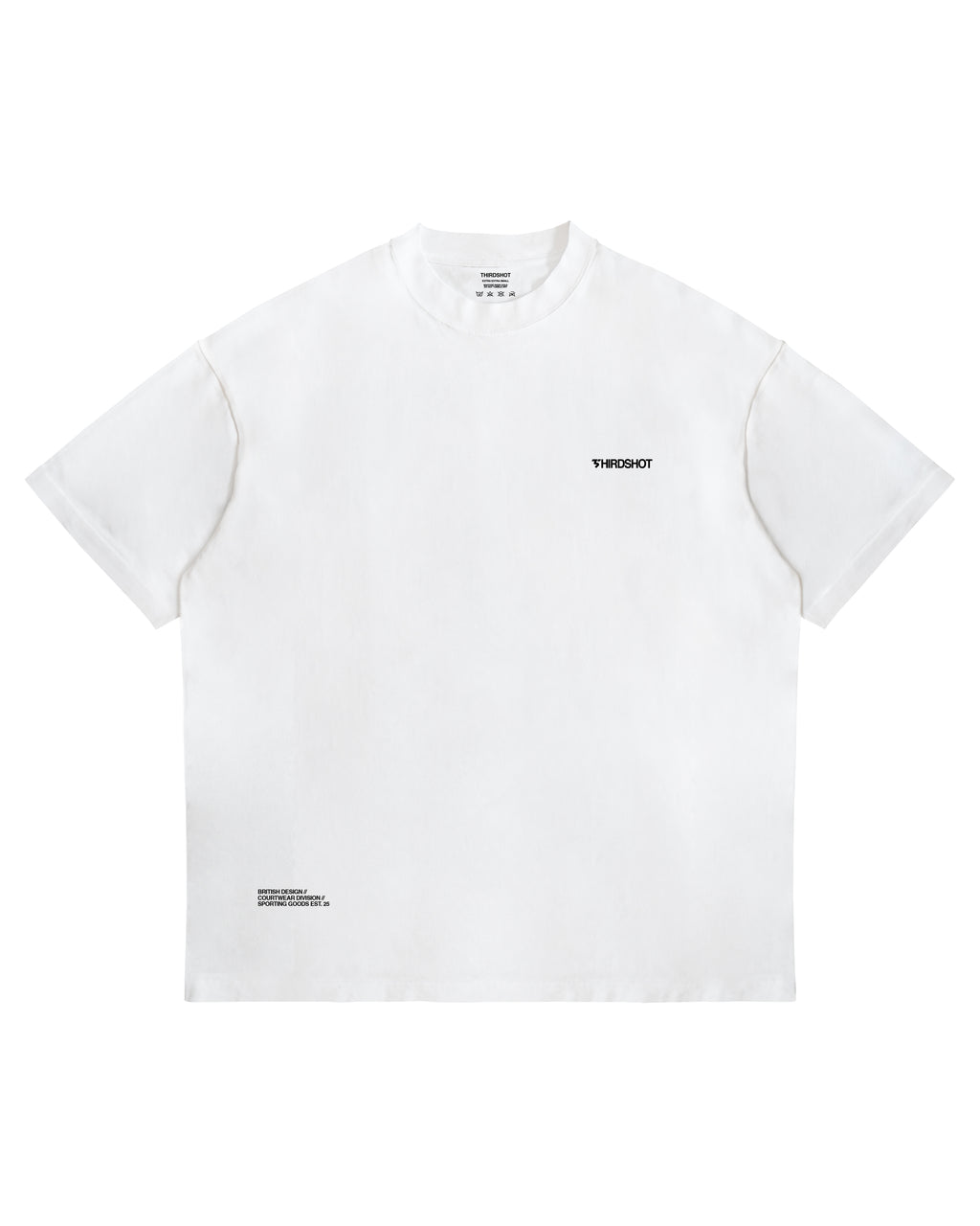 Racket Club Sundays oversized tee in white, front view with black Third Shot chest logo