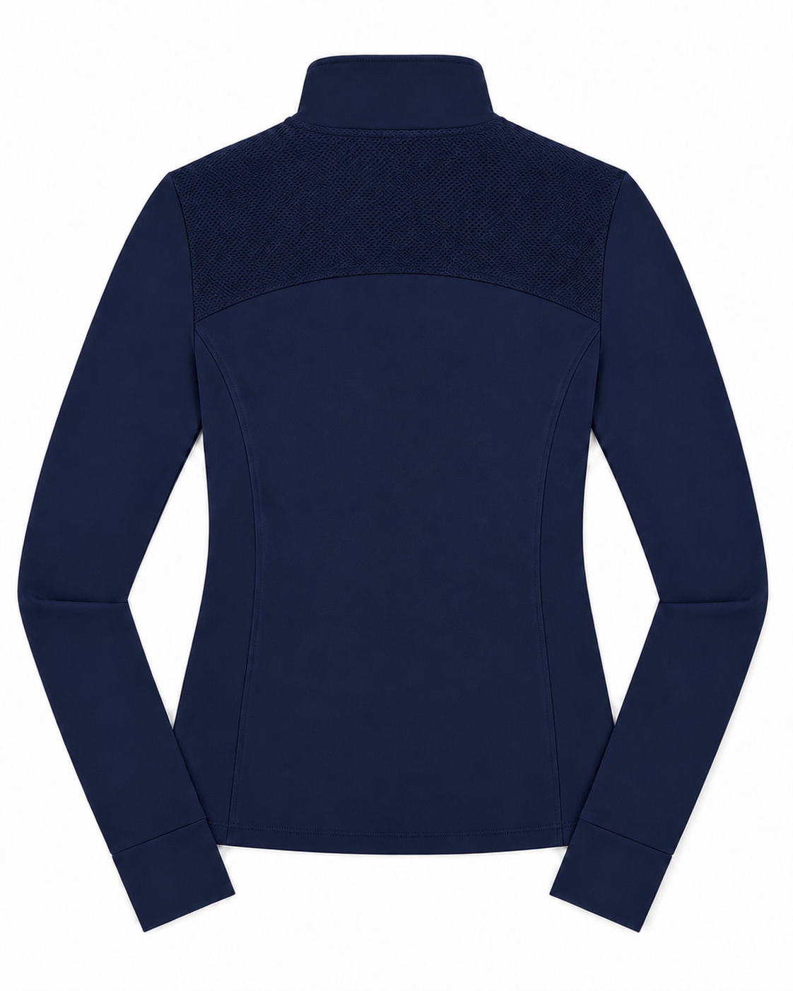 Women's Sports Zip Jacket in navy, back view showing breathable mesh upper panel