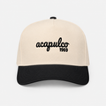 The Acapulco Cap in charcoal and cream — front view with Acapulco 1969 embroidery