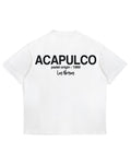 Acapulco Origins Tee in white, back view with black Acapulco padel origin 1969 print