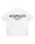 Acapulco Origins Tee in white, back view with green Acapulco padel origin 1969 print