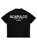Acapulco Origins Tee in black, back view with white Acapulco padel origin 1969 print