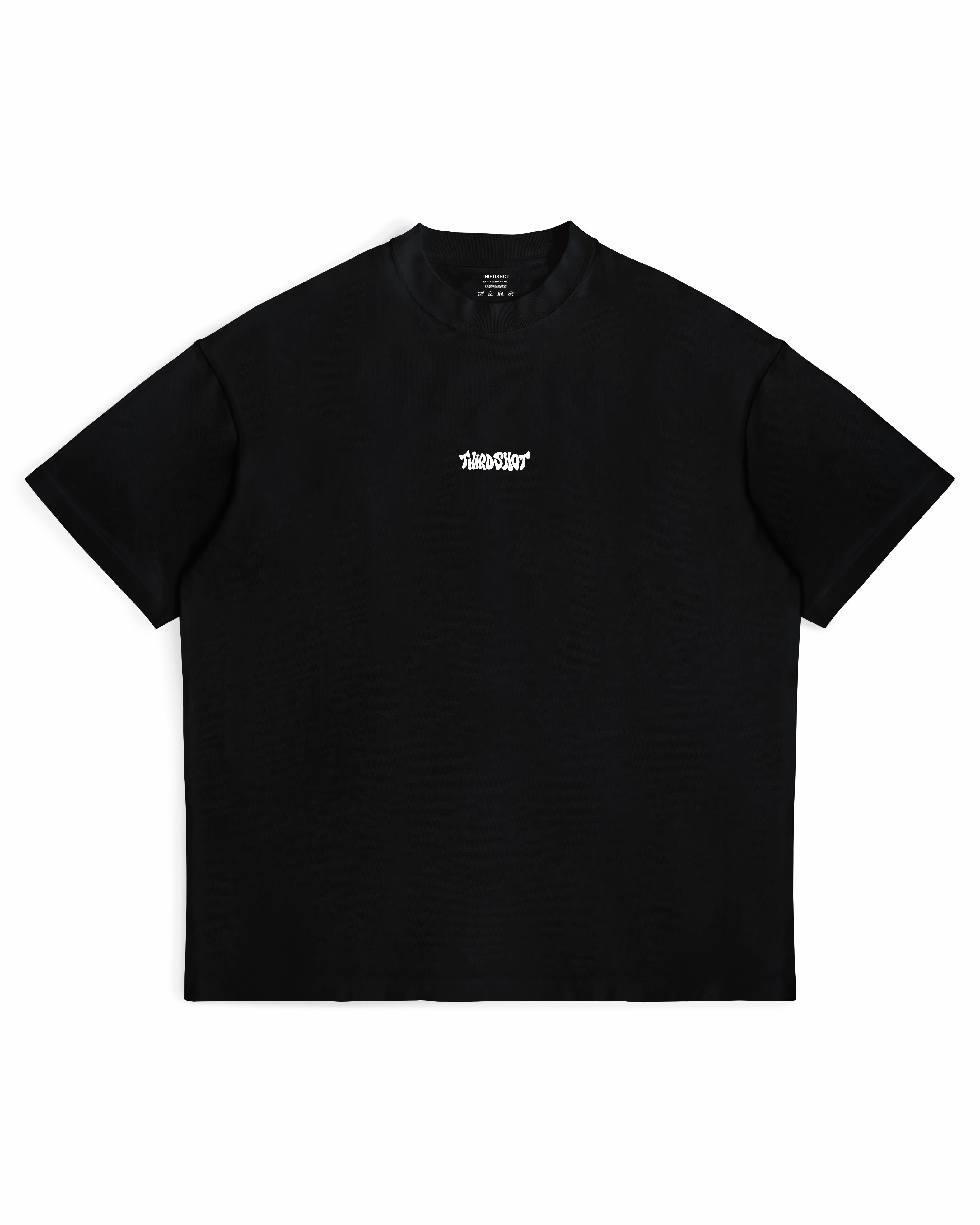 Retro Tee in black — front view with small retro Third Shot chest print