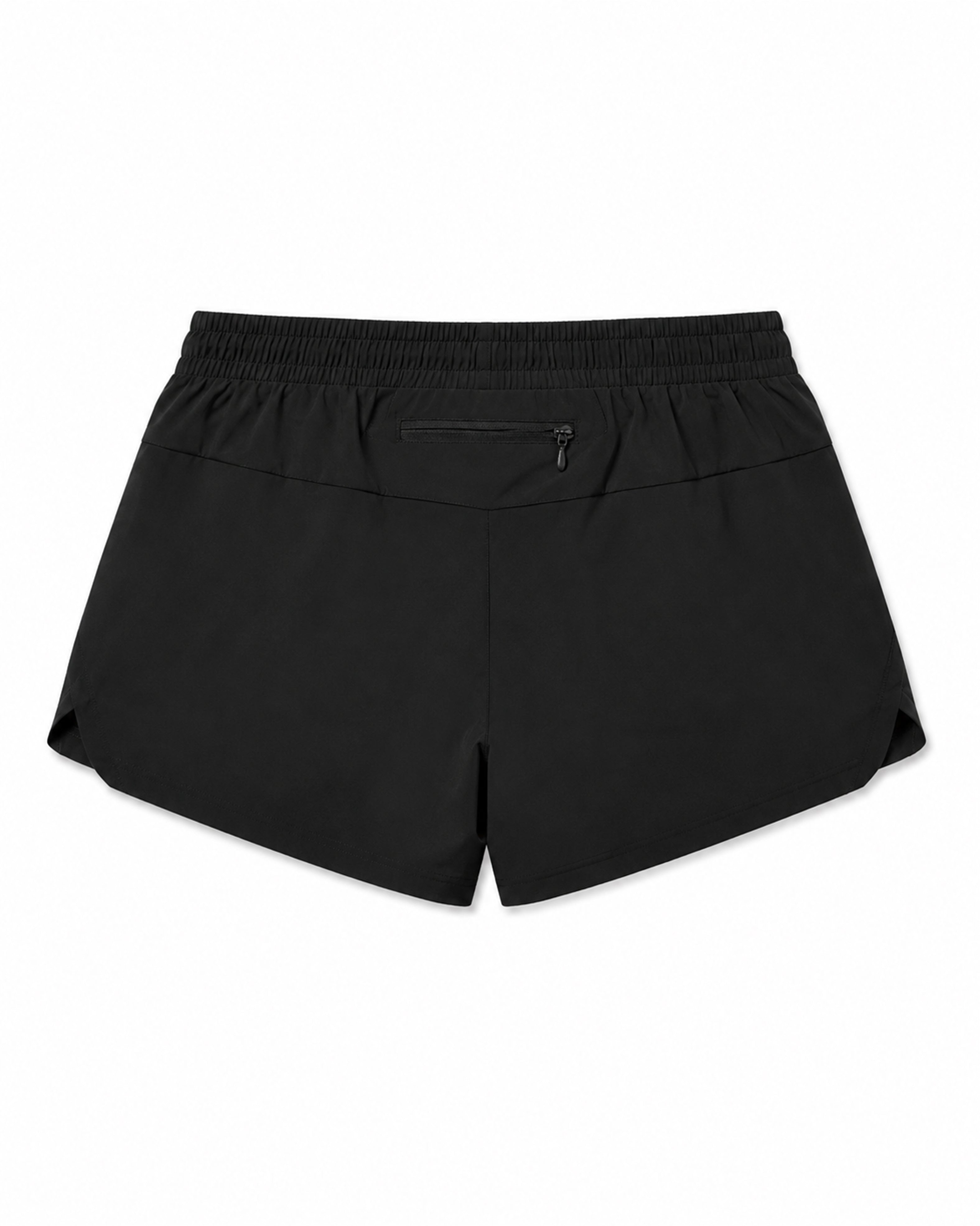 Women's Single Layer Sport Shorts in black, back view with zipped rear pocket