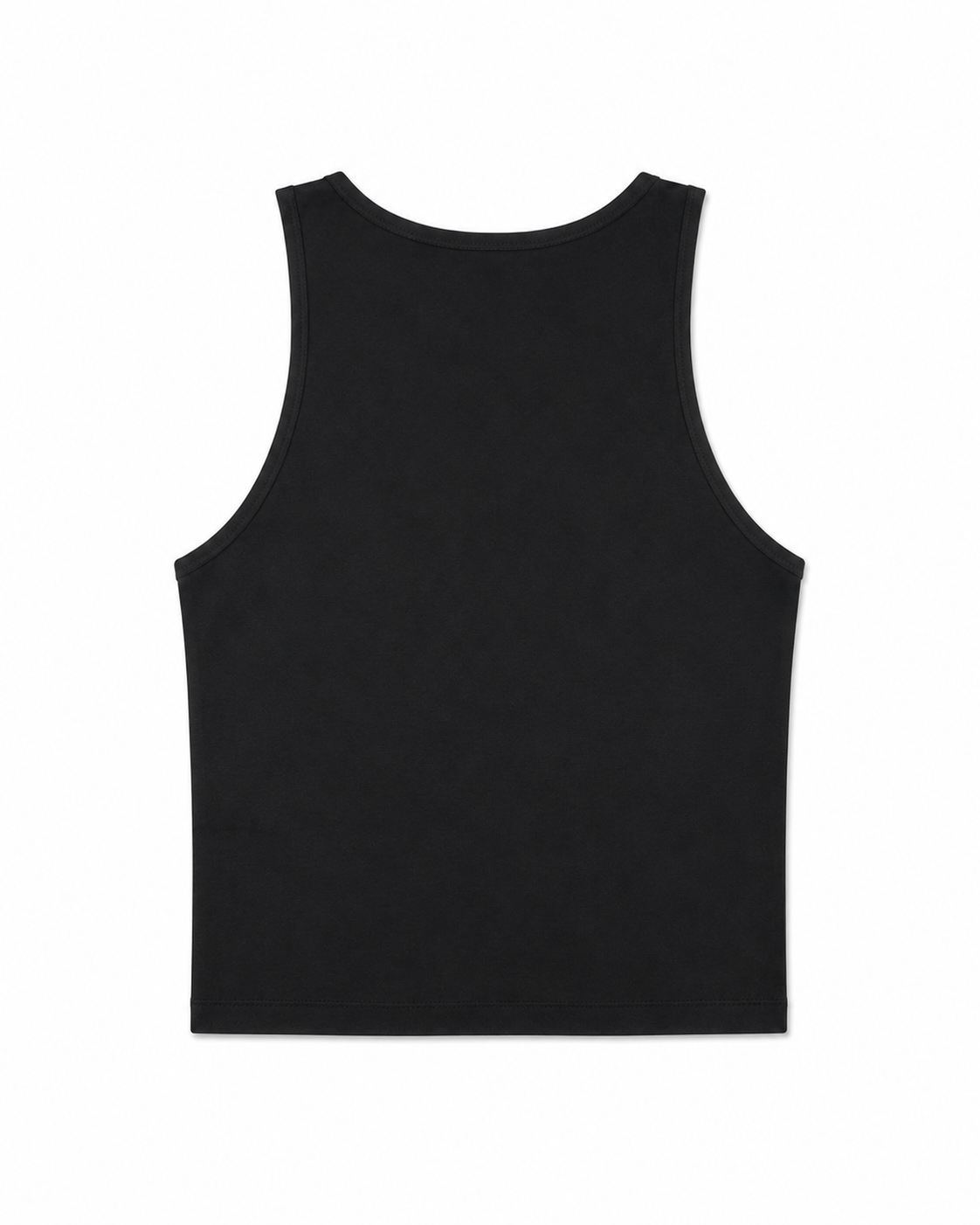 Women's Sports Crop Tank in black, back view with racerback cut